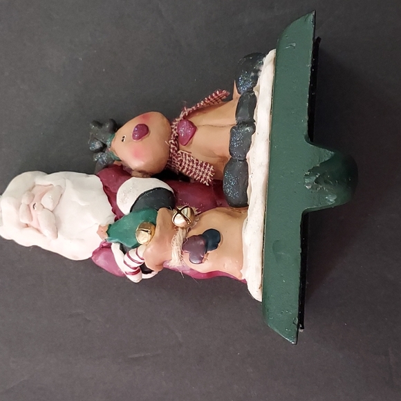Santa&Rudolph Stocking Hanger,GUC,Ceramic Santa&deer,Cast Iron Bottom Hanger. - Picture 4 of 6